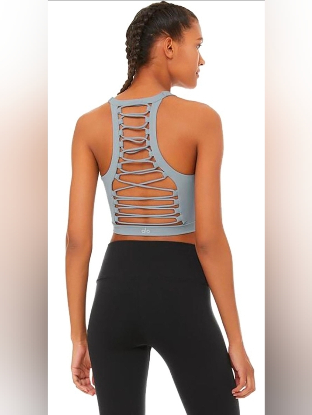 ALO Yoga Light Blue Lace-Back Sports Bra